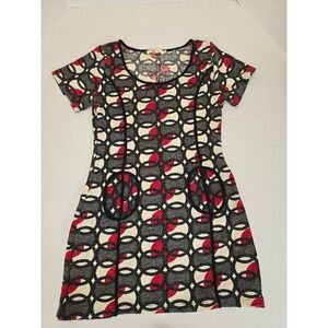 Arveh Women's XL Short Sleeve‎ Knit Dress Red Gray White Circle Pattern